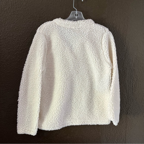 Cream 2 Button V Neck Long Sleeve Sherpa Fabric Lightweight Sweater, Size Medium - Picture 2 of 5